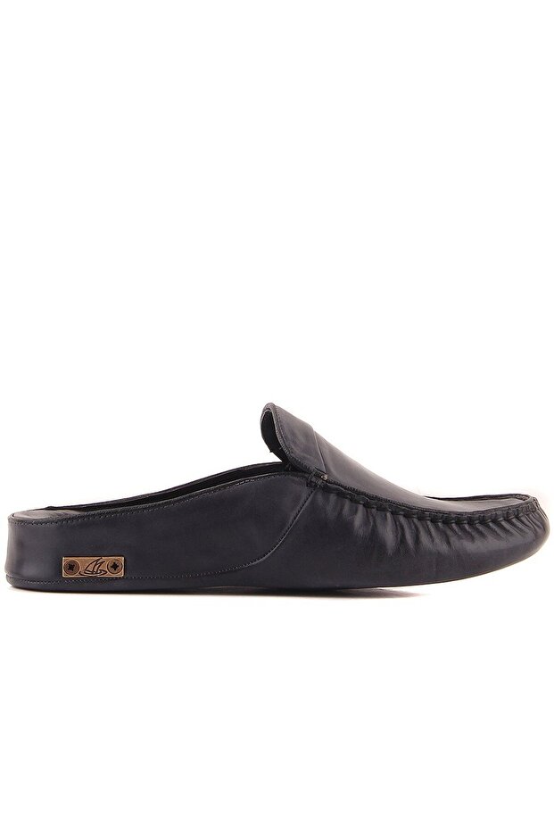 - Dark Navy Blue Leather Men's House Slippers 110-547-X