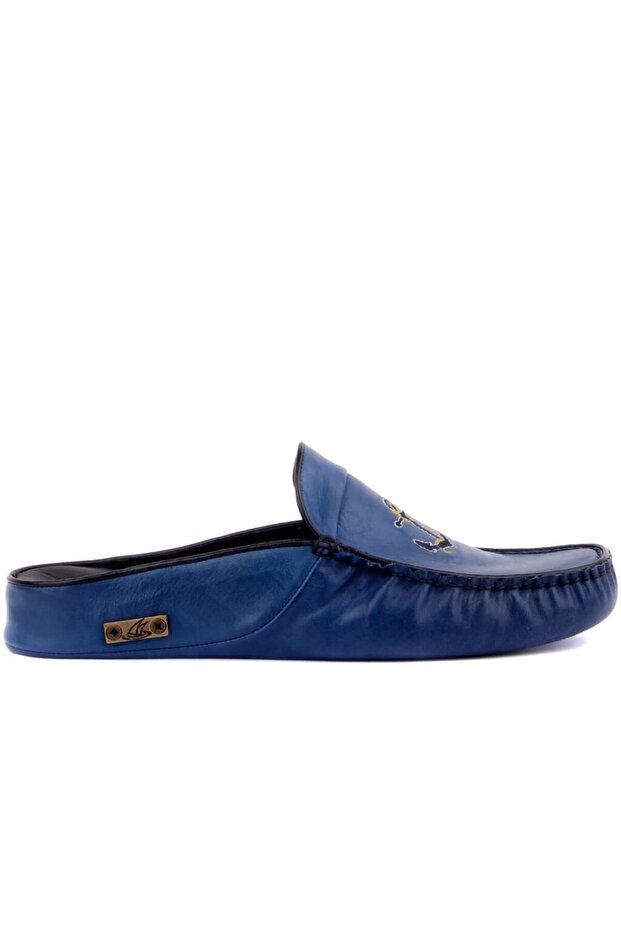 - Navy Blue Leather Marine Men's House Slippers 110-558-E