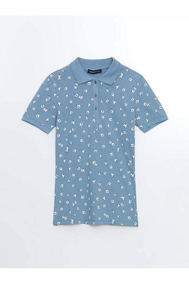 Lcwaikiki Classic Blue Polo Neck Patterned Women's T-Shirt