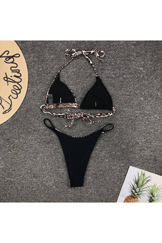 Swimsuit, 2 Pieces, Bicolor Pattern, Leopard - L - 5