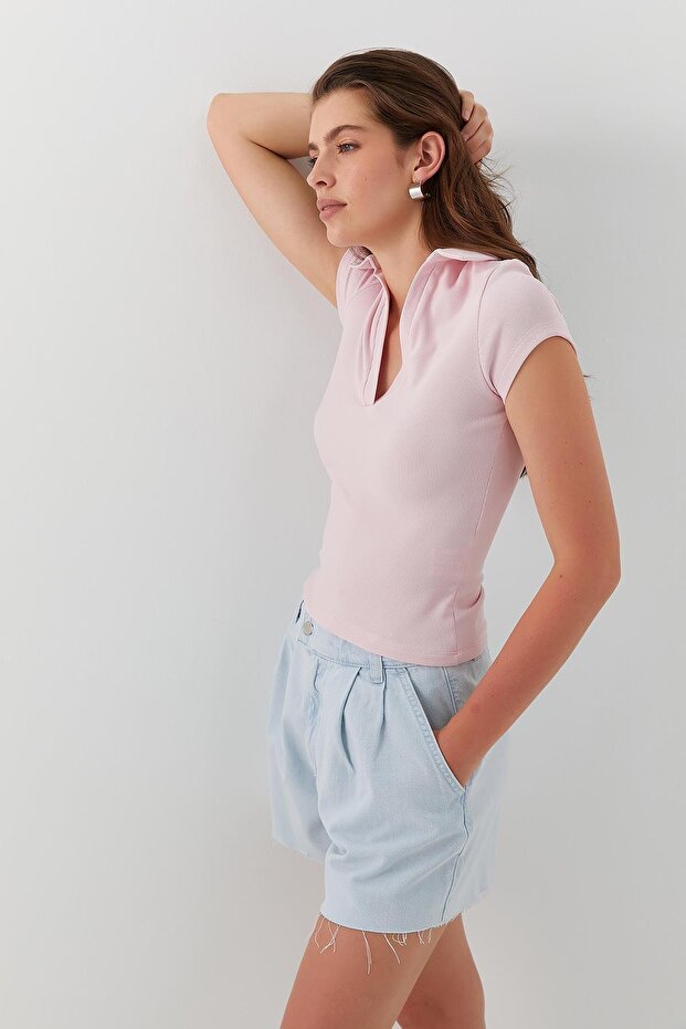 Yakalı Basic Bluz Pembe - 2