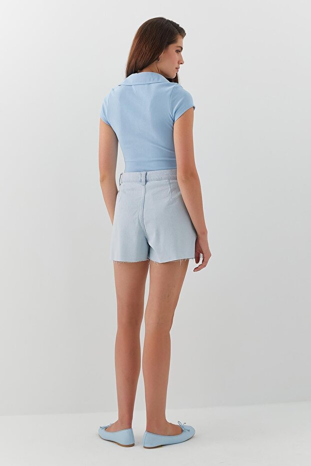 Yakalı Basic Bluz Mavi - 5