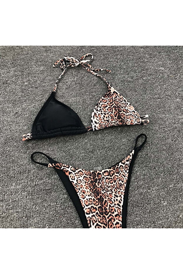 Swimsuit, 2 Pieces, Bicolor Pattern, Leopard - L - 6