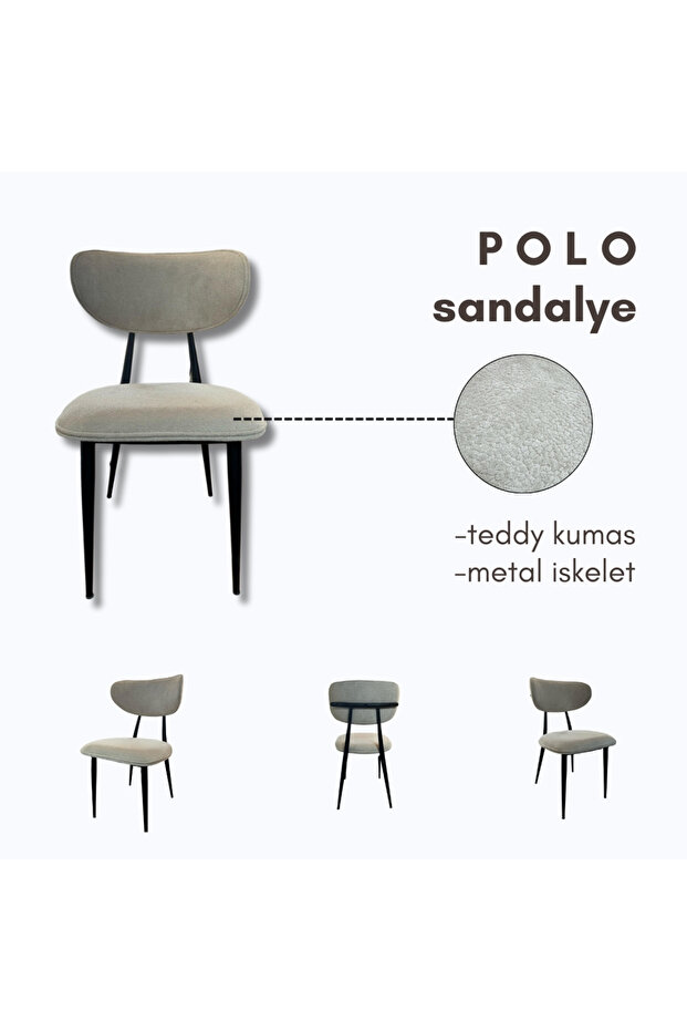 Siyah Mutfak Sandalyesi 4 Adet Metal İskelet Teddy Kumaş Polo Model - 5