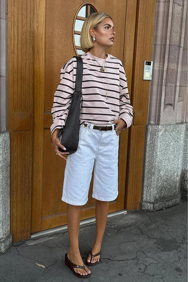 Beyaz Basic Bermuda Kadın Kot Şort SH274 - 8