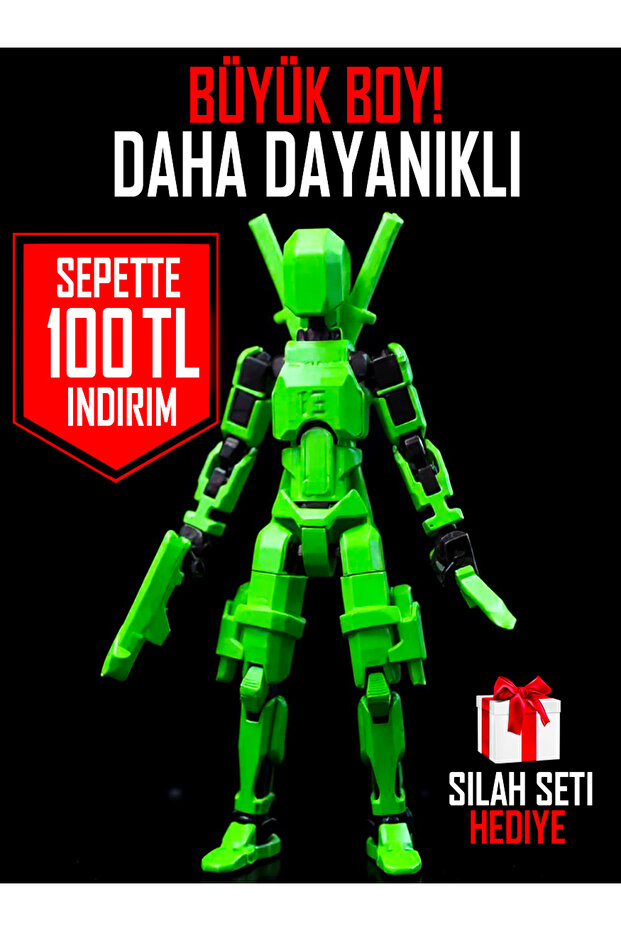 Yeni Version Robot Dummy Titan 13 Tüm Eklemleri Hareketli Aksiyon Figürü T13 Robot Yeşil - 1