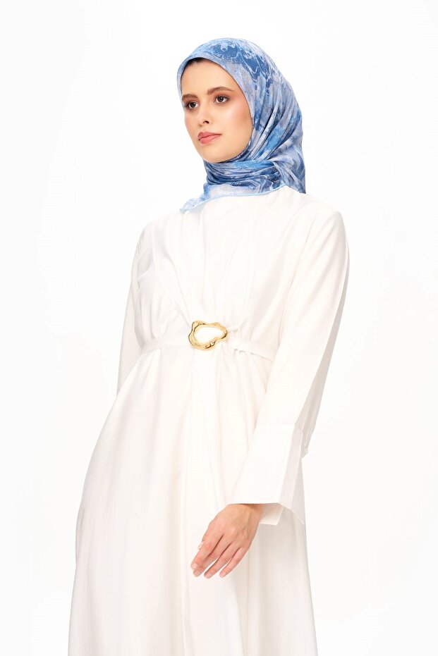 Voile De Lin Patterned Square Scarf Blue - 3