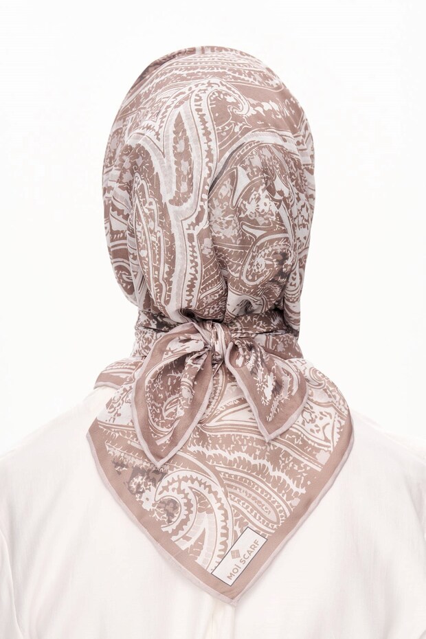 Eșarfă Elegance Celeste Superior Soft Square cu model etnic Bej - 5