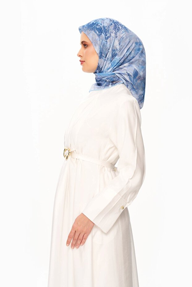 Voile De Lin Patterned Square Scarf Blue - 4