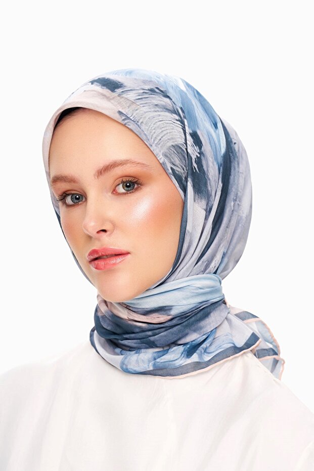 Fleur De Ciel Square Patterned Scarf Blue - 1
