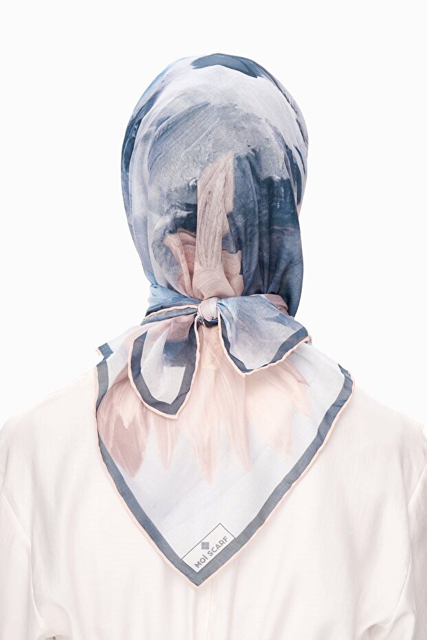 Fleur De Ciel Square Patterned Scarf Blue - 4