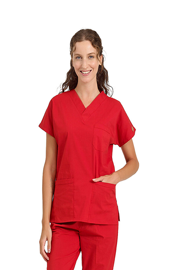 Red Stretch Fabric Doctor and Nurse Uniform Unisex Surgical Set | Brl Scruble