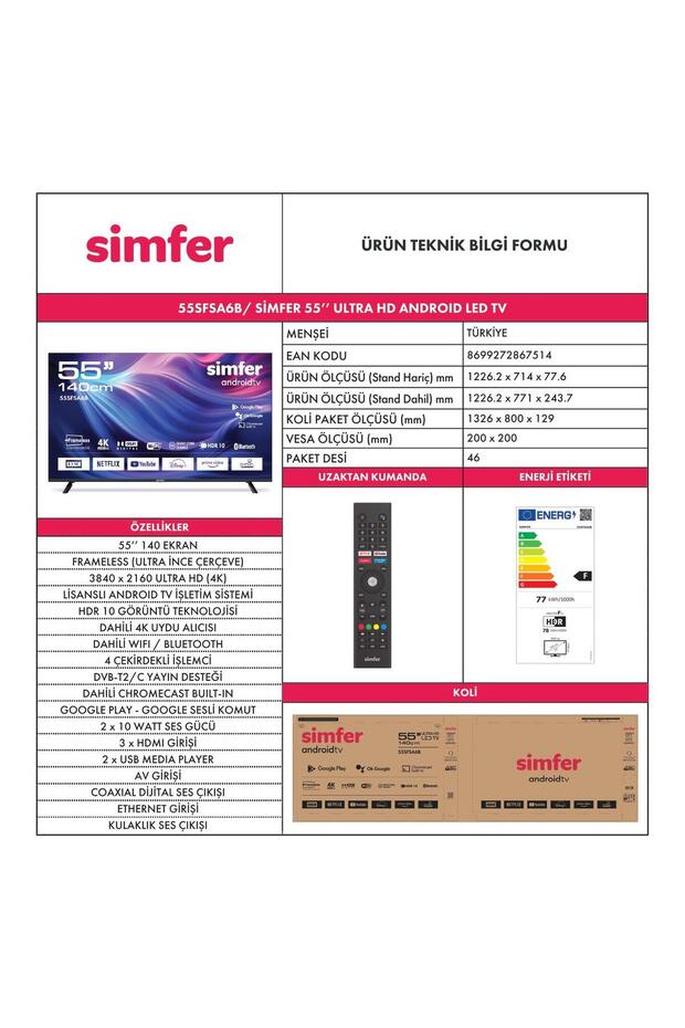 55SFSA6B 140 Ekran 55 " Android LED 4K UHD Televizyon - 7