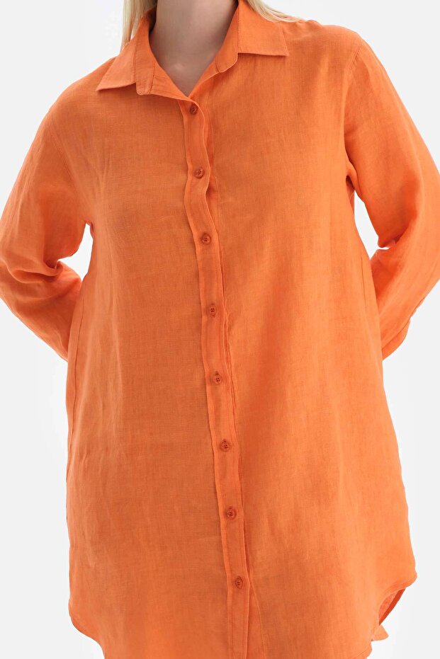 Turuncu Keten Gömlek - 4