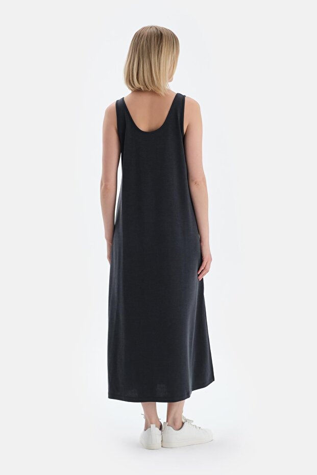 Siyah Askılı Modal Elbise - 2