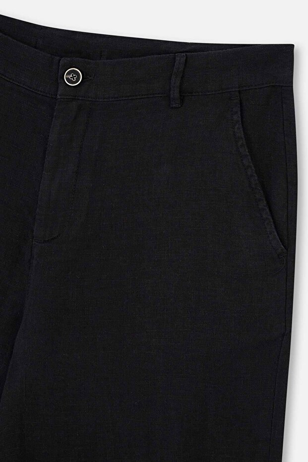 Siyah Keten Şort - 3