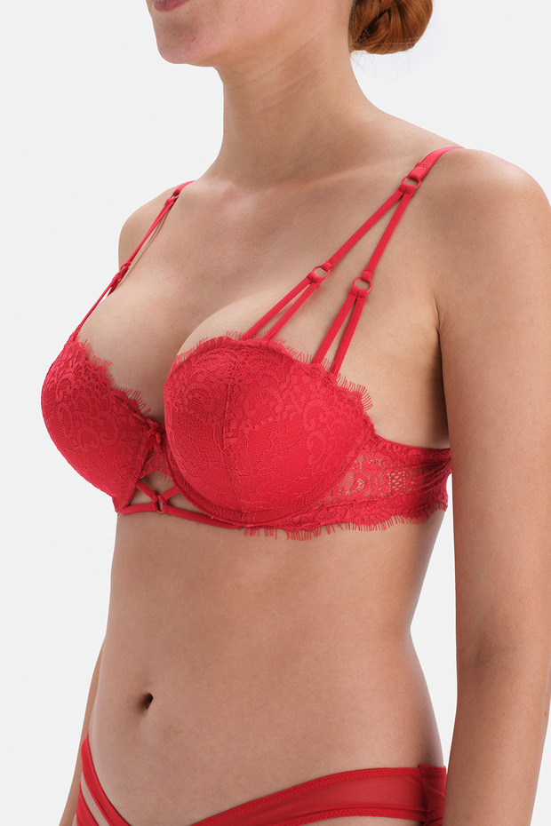 Red Fully Padded Underwire Lace Bra - 3