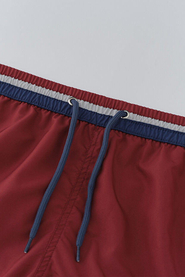 Bordo Micro Kısa Kemeri Parçalı Şort - 6