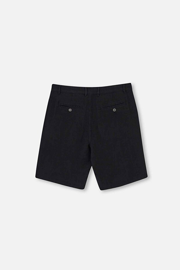 Siyah Keten Şort - 2