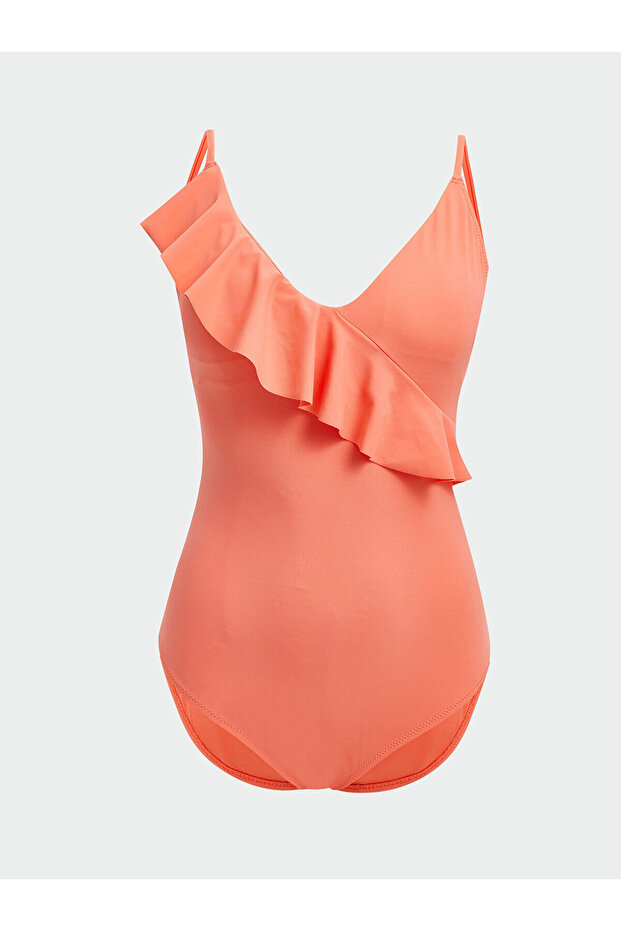 Lcw Dream Orange V-Neck Straight Strap Women's Swimsuit