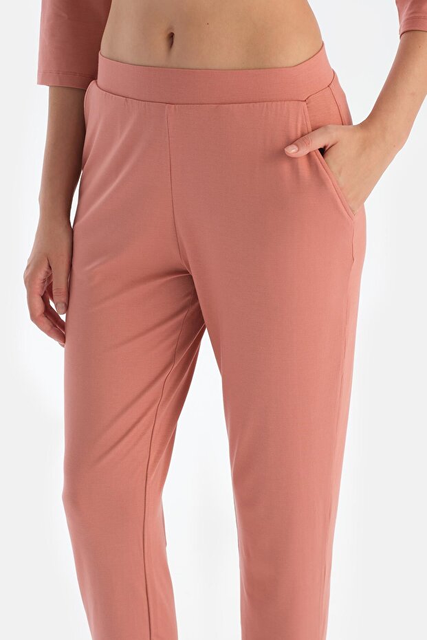 Gül Kurusu Uzun Kollu V Yaka Viskon Pijama Takımı - 6