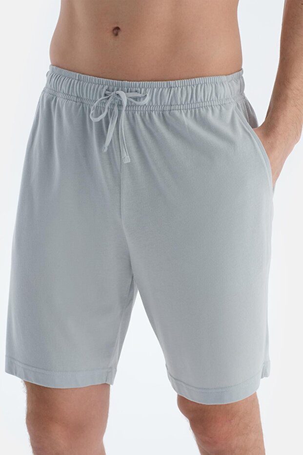 Gri-Indigo Pamuk Modal Ikili Örme Şort - 6