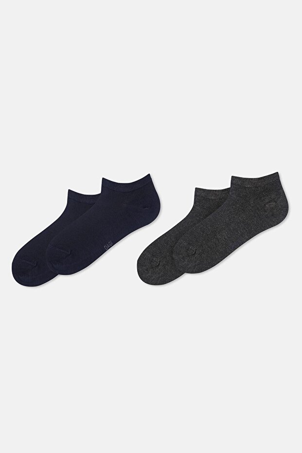 Anthracite-Navy Blue Men's 2-Piece Quad Pattern Booties Socks