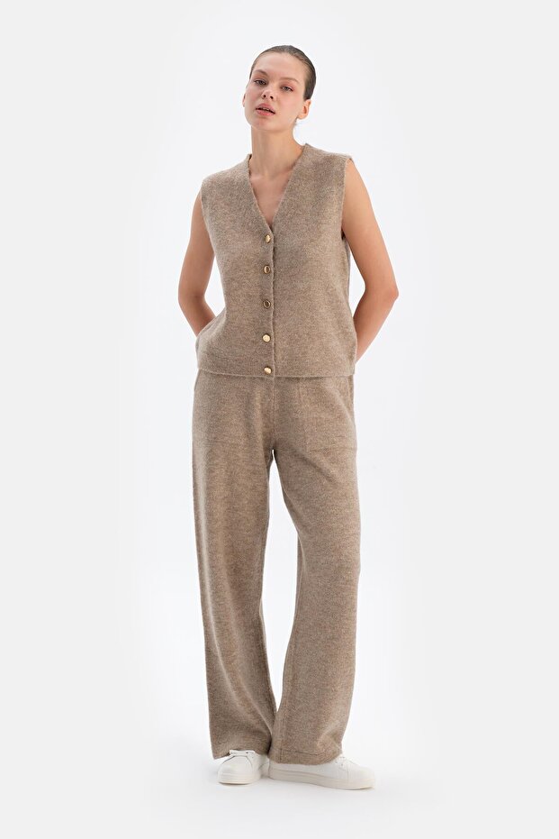 Bej Yünlü Pantolon - 4