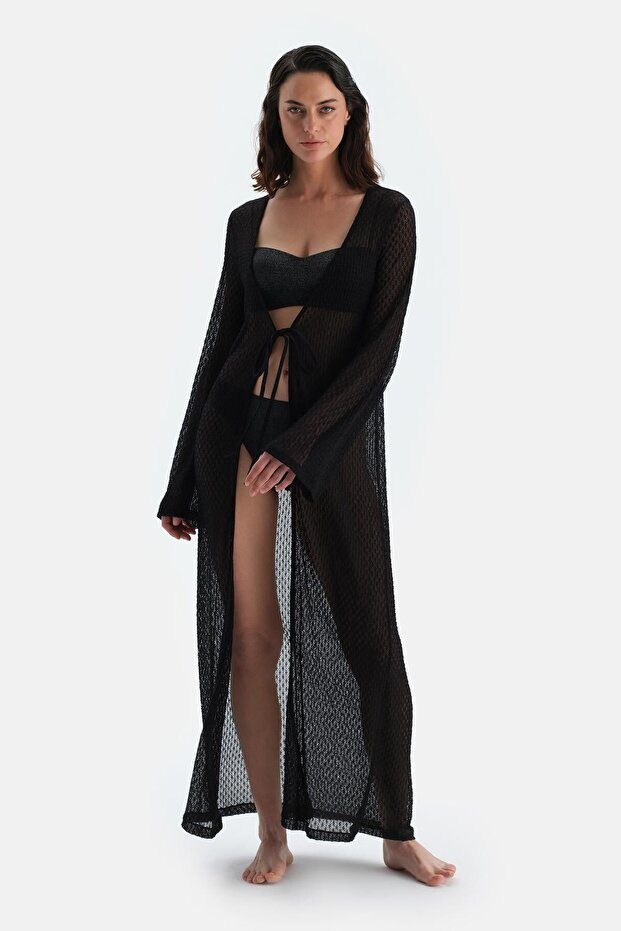 Siyah Uzun Kimono - 5