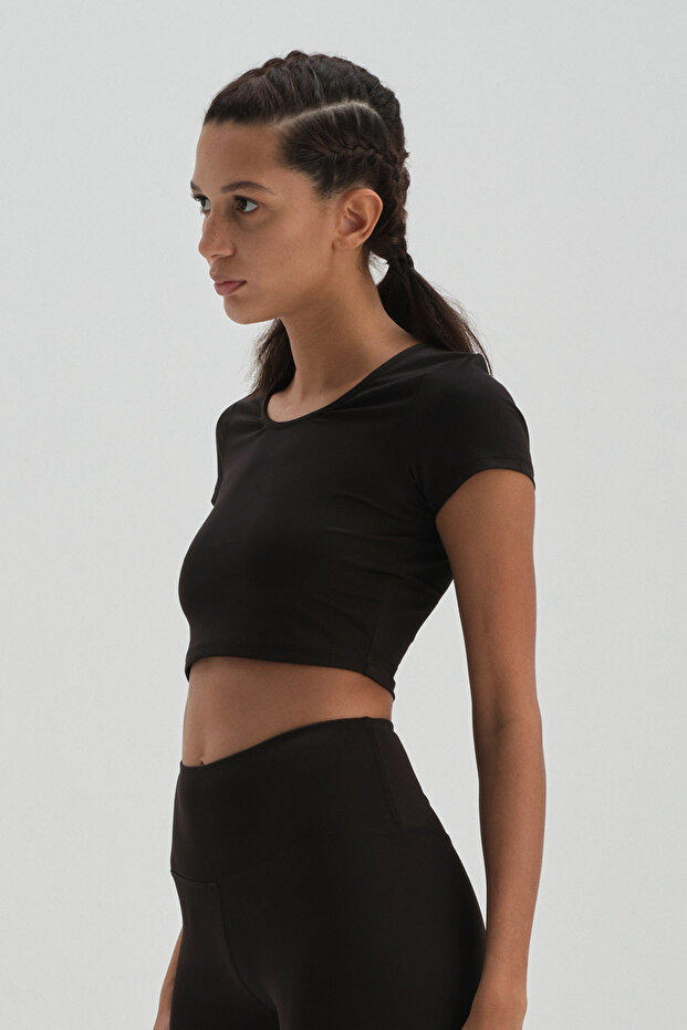 Siyah Active Crop T-Shirt - 3