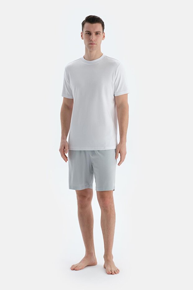 Gri-Indigo Pamuk Modal Ikili Örme Şort - 1