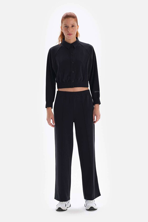 Siyah Kadın Ceket Düğmeli Cupro - 4