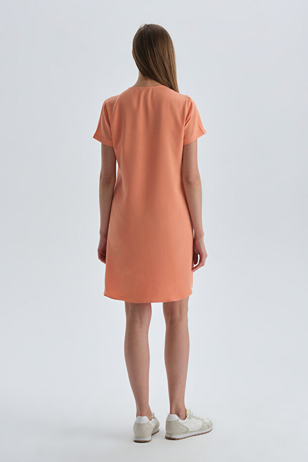 Turuncu V Yaka Elbise - 2