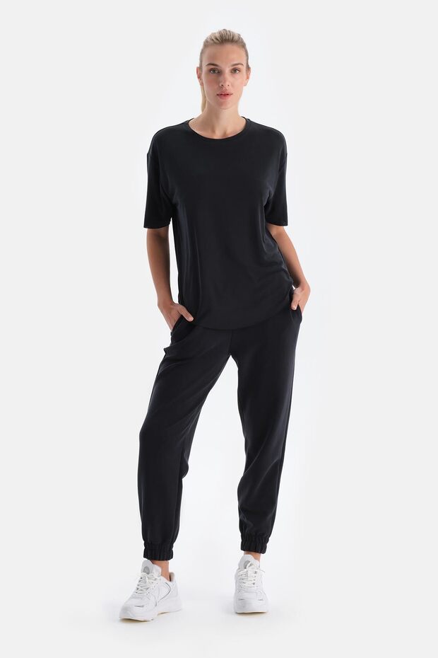 Siyah Kadın Modal Tişört - 5
