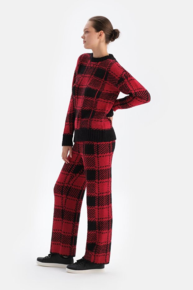 Kırmızı Ekoseli Polar Sweatshırt - 3