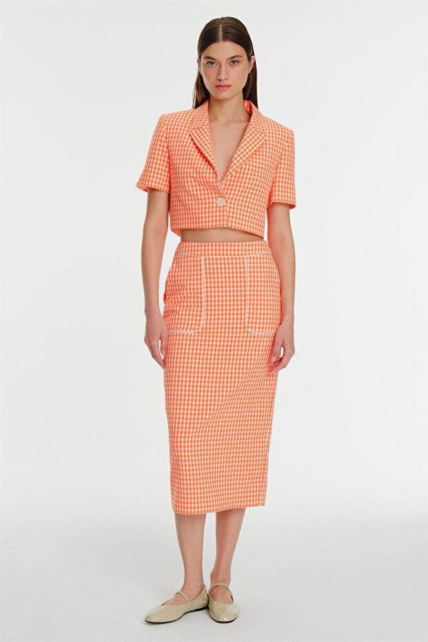 Kareli Crop Ceket - 1