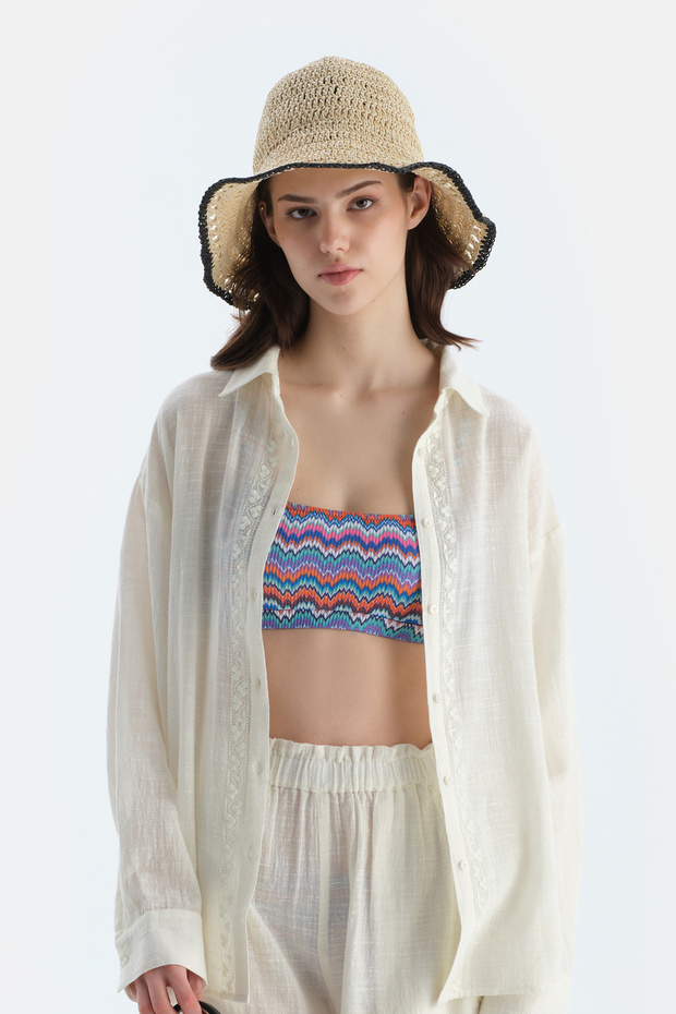 Ekru Kadın Hasır Şapka - 2