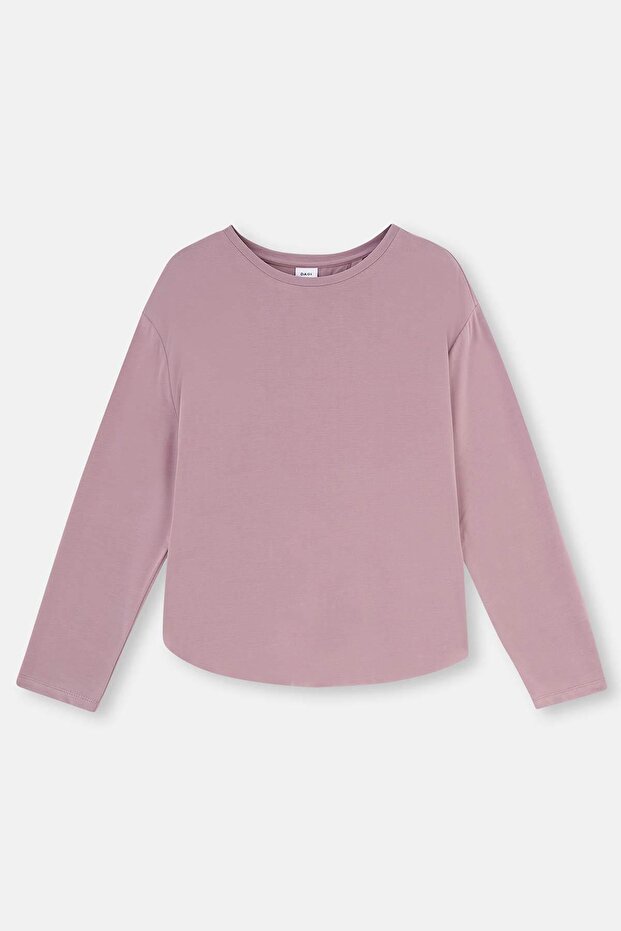 بلوزة ليلك أكتيف ذات ياقة خلفية وأكمام طويلة من قماش مودال