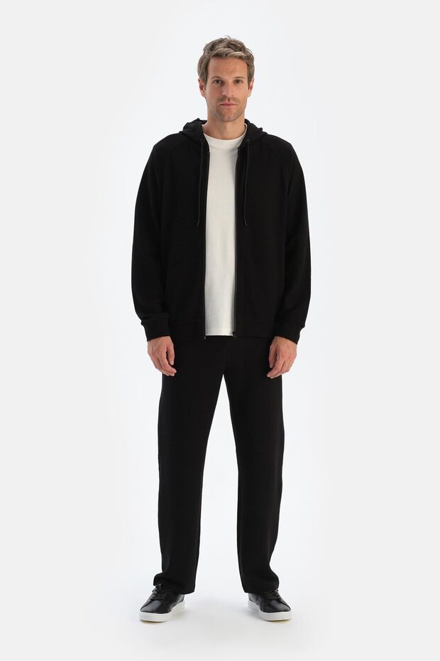 Siyah Erkek Kapişonlu Fermuarlı Sweatshırt - 5
