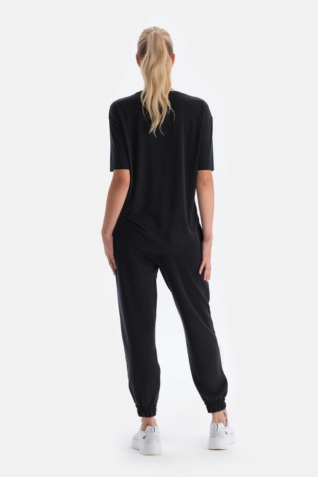 Siyah Kadın Modal Tişört - 2