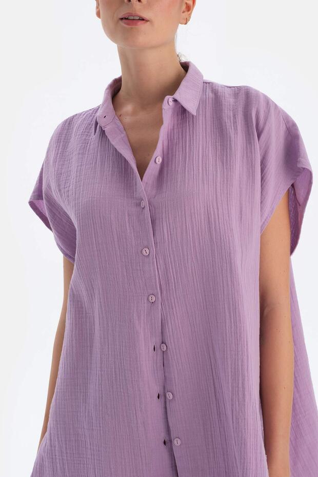 Mor Müslin Uzun Gömlek - 5