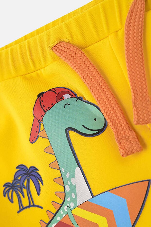 Sarı Erkek Çocuk Dinazor Baskılı Deniz Şortu - 3