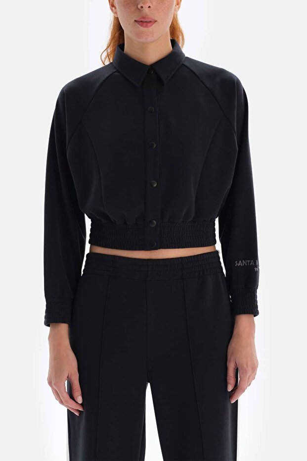 Siyah Kadın Ceket Düğmeli Cupro - 6