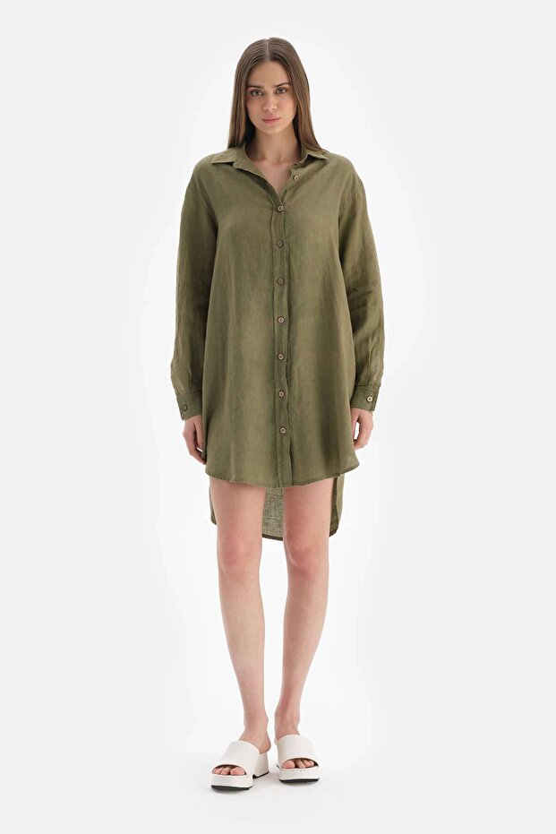 Yeşil Keten Gömlek - 5