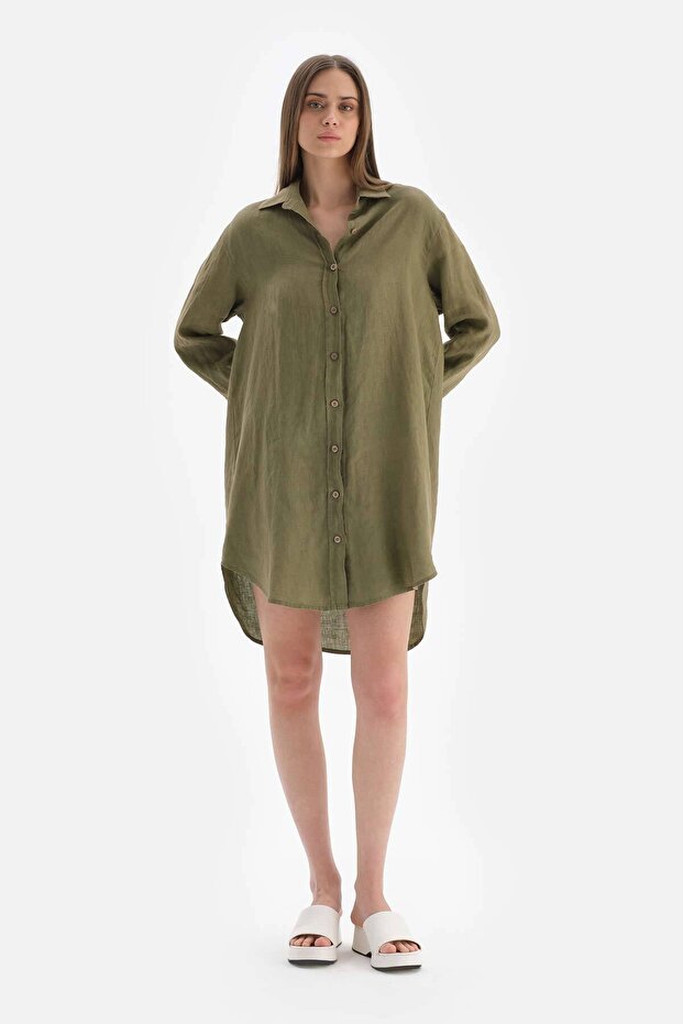 Yeşil Keten Gömlek - 6