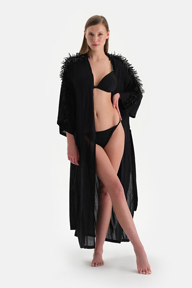 Siyah Uzun Kimono - 5