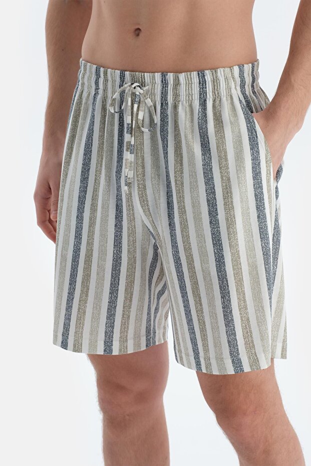 Indigo Pat Ve Fleto Cep Detaylı Tişört Şort Pijama Takımı - 5