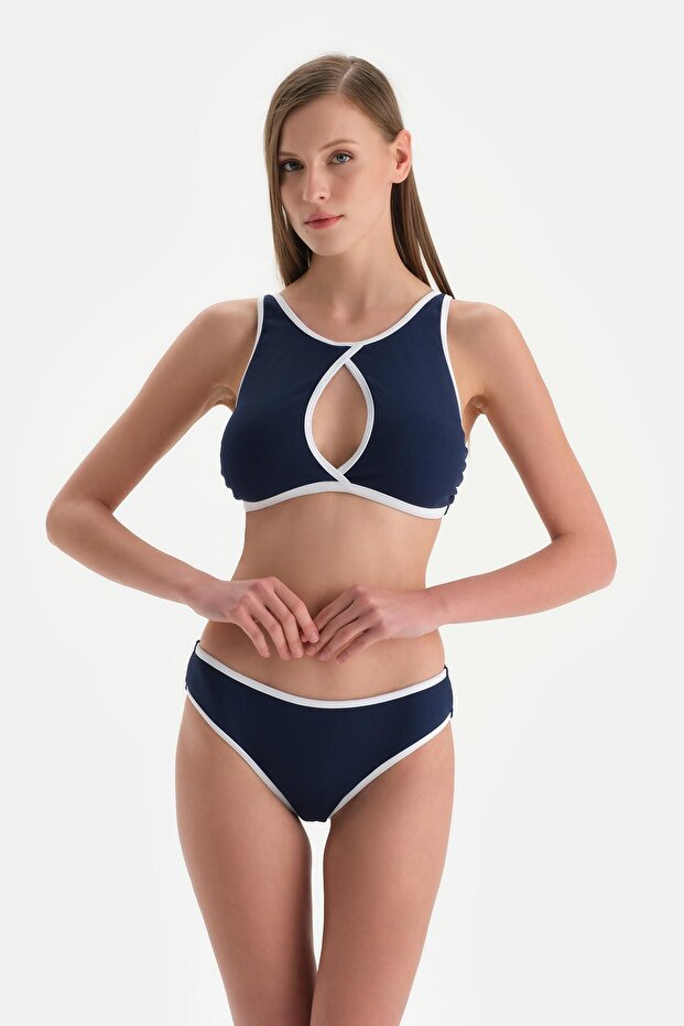 Lacivert Halter Yaka Bikini Üst - 4
