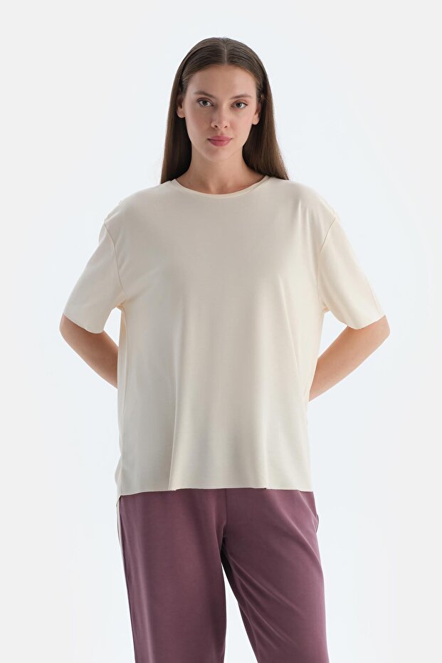 Ekru Kadın Modal Tişört - 1