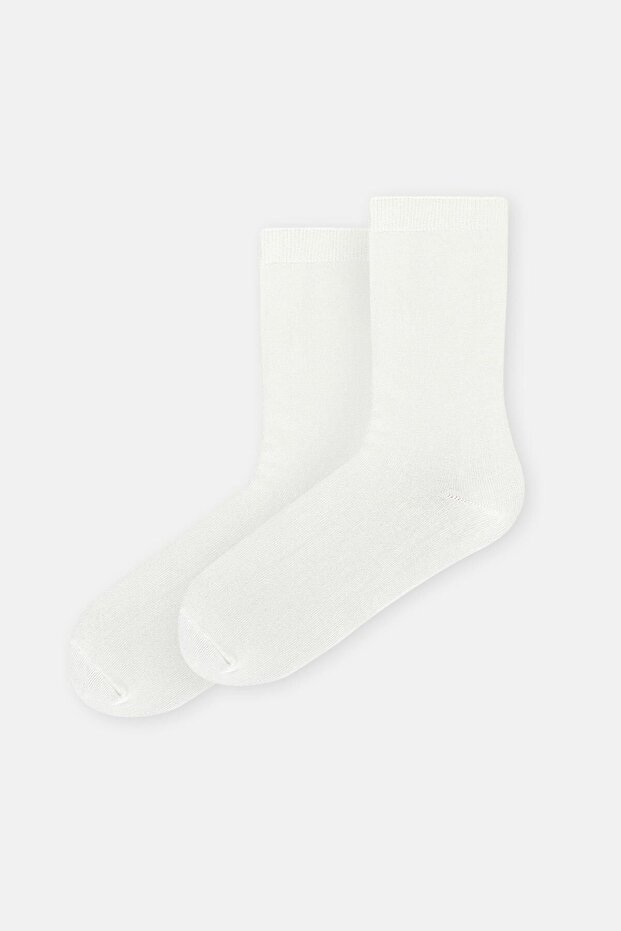 Beyaz Kadın 2'Li Basic Bambu Çorap - 4